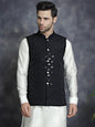 Jompers Men's embroidered and sequins Nehru Jacket - Black