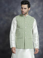 Jompers Men's embroidered and sequins Nehru Jacket - Mehndi
