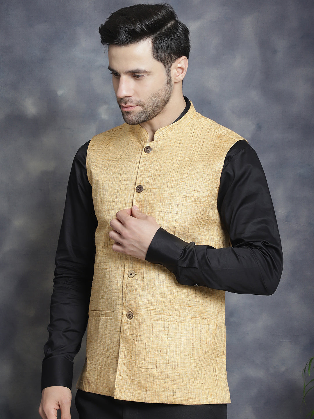 Jompers Men's Woven Design Nehru Jacket - Beige