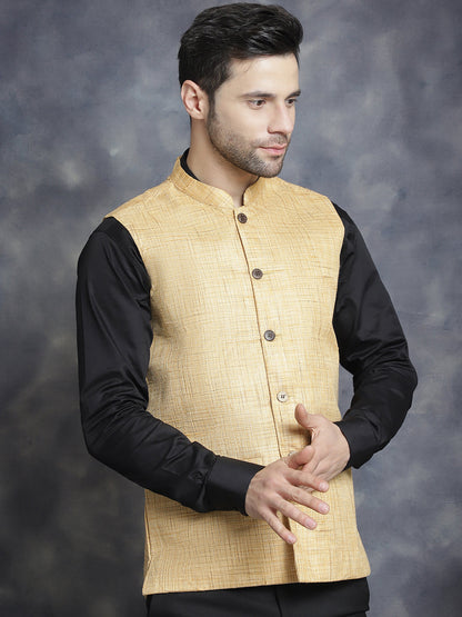 Jompers Men's Woven Design Nehru Jacket - Beige