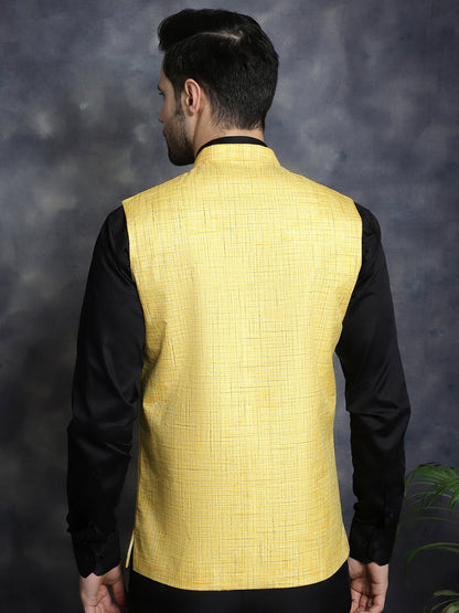 Jompers Men's Woven Design Nehru Jacket - Yellow