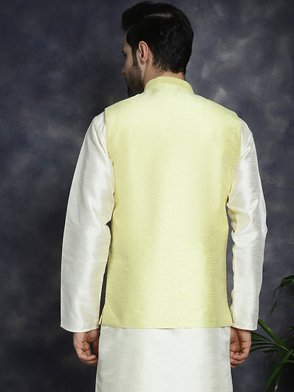Jompers Men's Sequins and Embroidred Nehru Jacket - Yellow