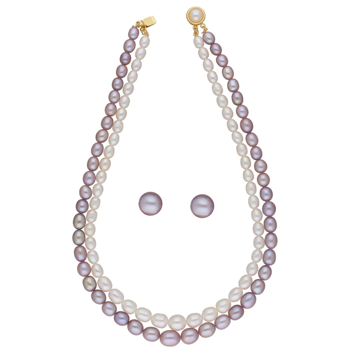 J Pearls Pahal 2 Lines Pearl Necklace Set - Real Pearl Jewelry