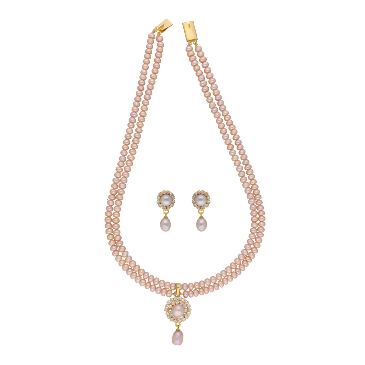 J Pearls Siddhi 2 Lines Button Pearl Set - Real Pearl Jewelry