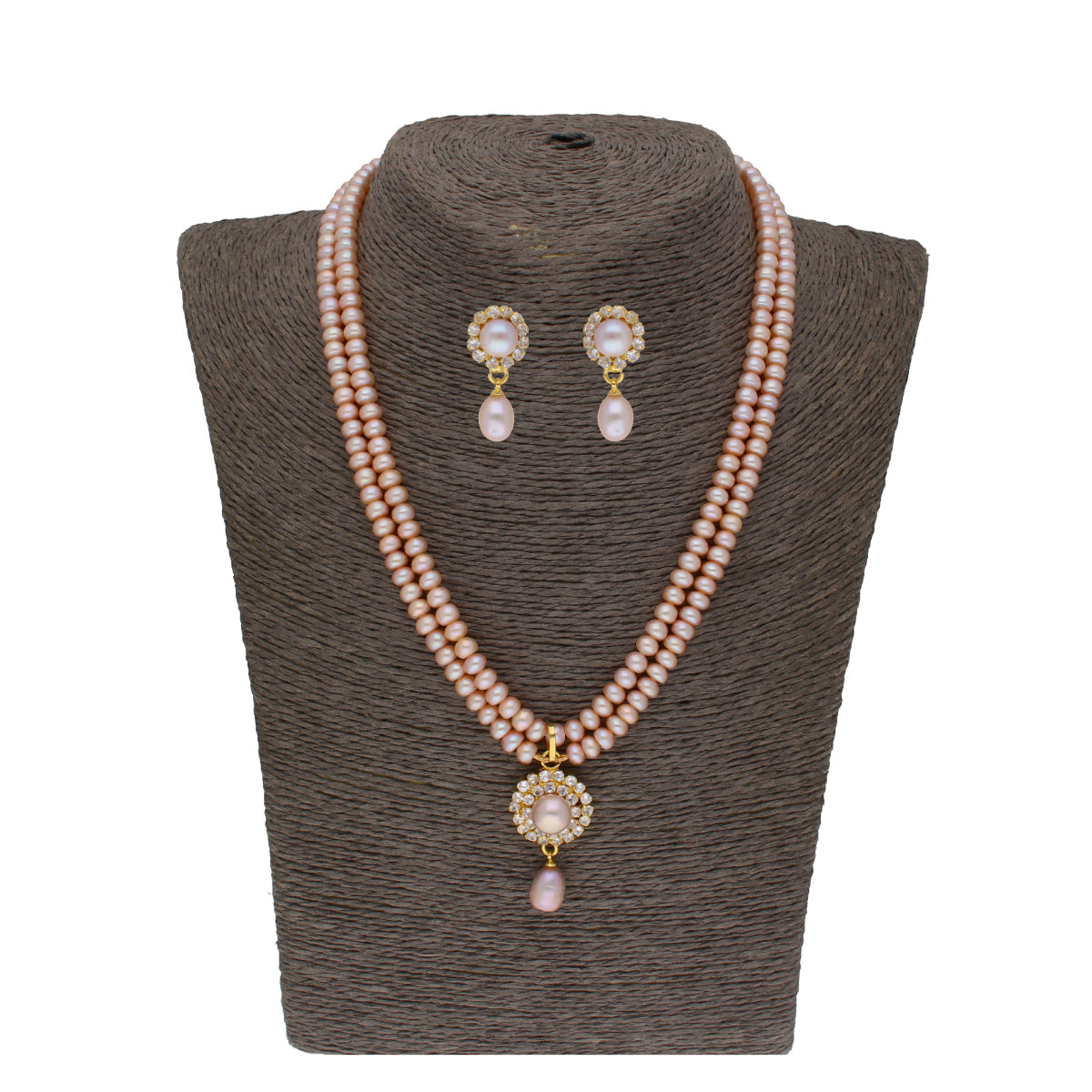 J Pearls Siddhi 2 Lines Button Pearl Set - Real Pearl Jewelry
