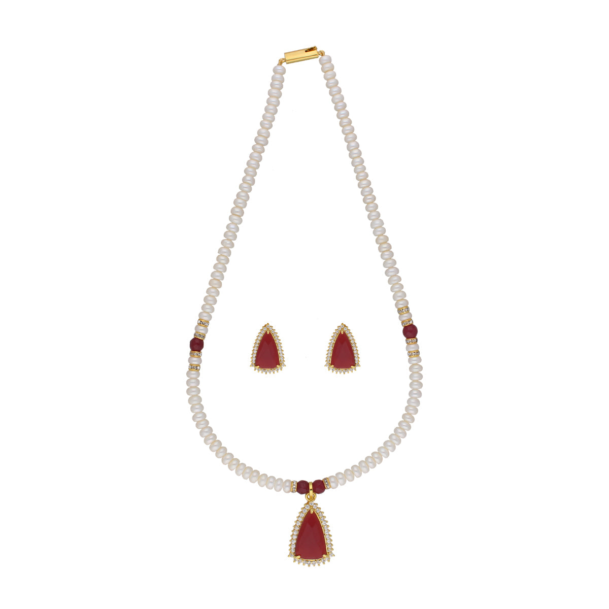 J Pearls Abeedha 1 Line Button Pearl Set - Real Pearl Jewelry