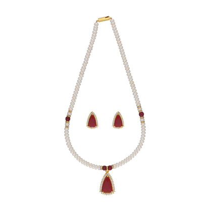 J Pearls Abeedha 1 Line Button Pearl Set - Real Pearl Jewelry