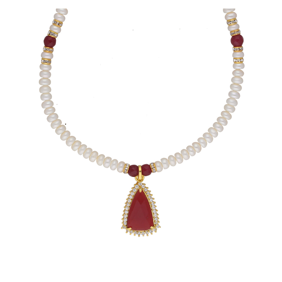 J Pearls Abeedha 1 Line Button Pearl Set - Real Pearl Jewelry