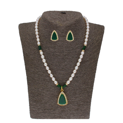 J Pearls Saanvi 1 Line Oval Pearl Set - Real Pearl Jewelry