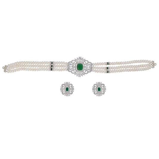 J Pearls Fatema 3 Lines Button Choker Set - Real Pearl Jewelry