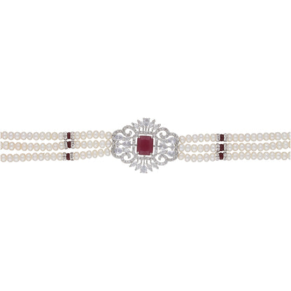 J Pearls Jabala 3 Lines Button Choker Set - Real Pearl Jewelry