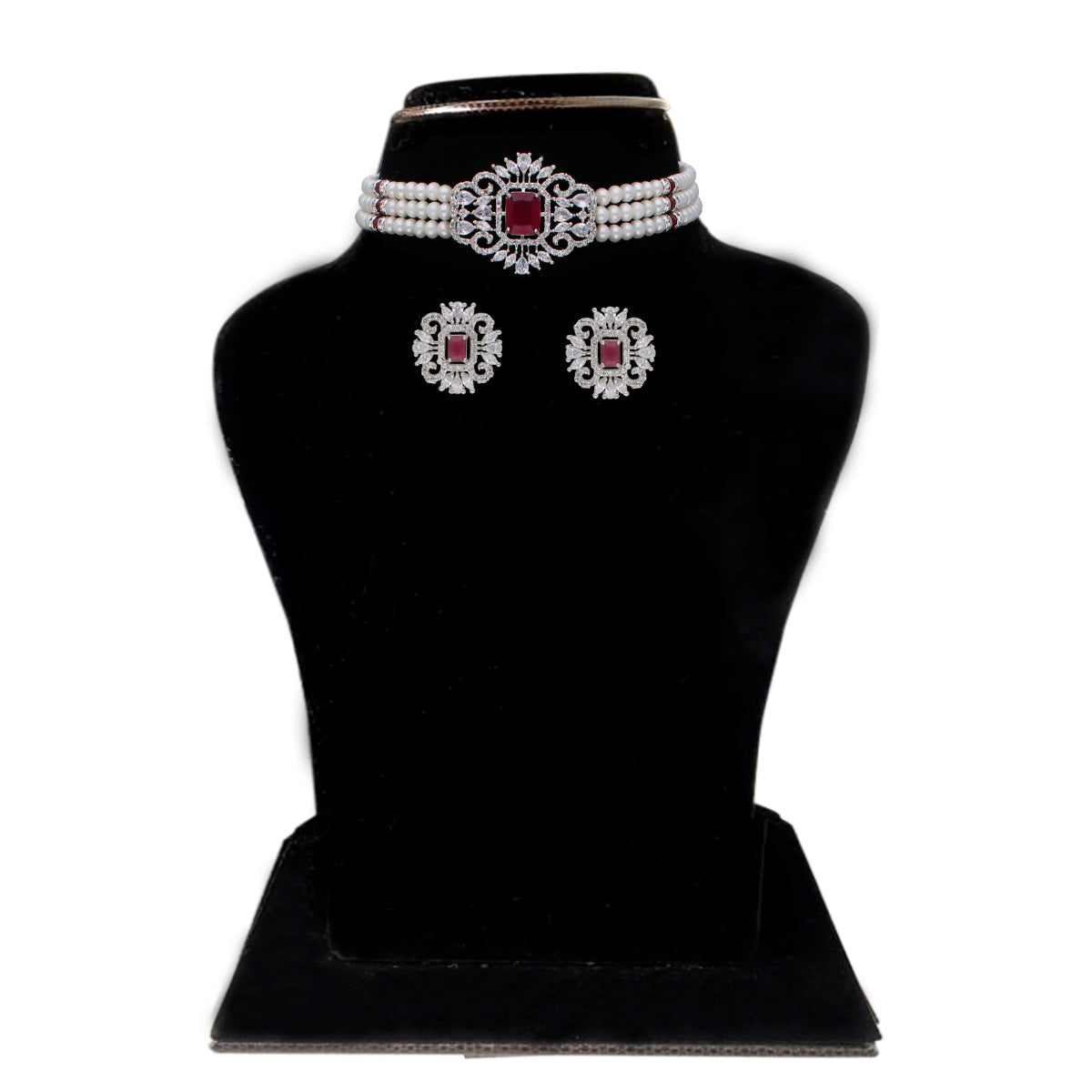 J Pearls Jabala 3 Lines Button Choker Set - Real Pearl Jewelry