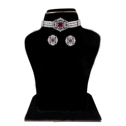 J Pearls Jabala 3 Lines Button Choker Set - Real Pearl Jewelry