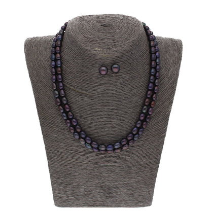 J Pearls 2 Line Black Oval Pearl Set - Real Pearl Jewelry