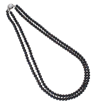 J Pearls 2 Line 5-6Mm Black Round Pearl Set - Real Pearl Jewelry
