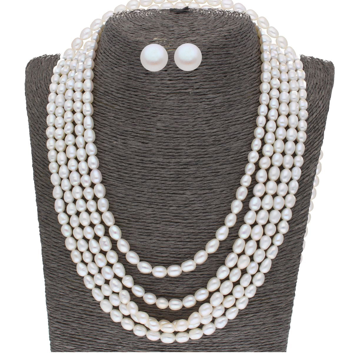 J Pearls 5 Line Plain Oval Pearl Set - Real Pearl Jewelry