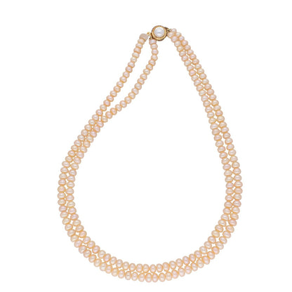 J Pearls 2 Line Button Peach Pearl Set - Real Pearl Jewelry