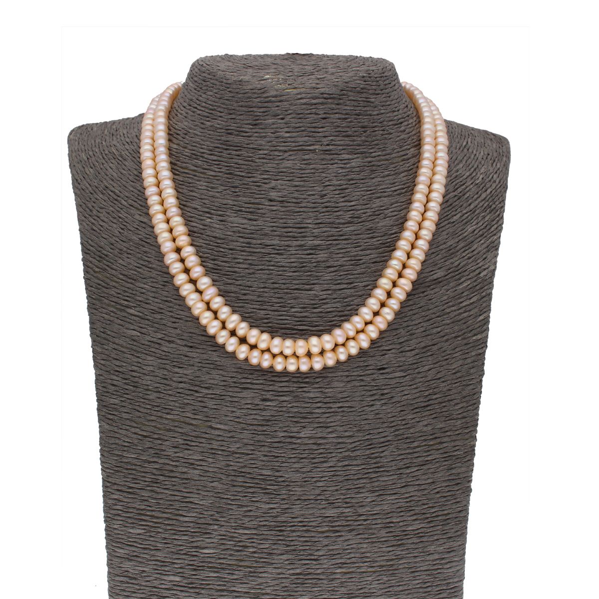 J Pearls 2 Line Button Peach Pearl Set - Real Pearl Jewelry
