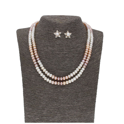 J Pearls 2 Line Mutli-Color Button Pearl Set - Real Pearl Jewelry