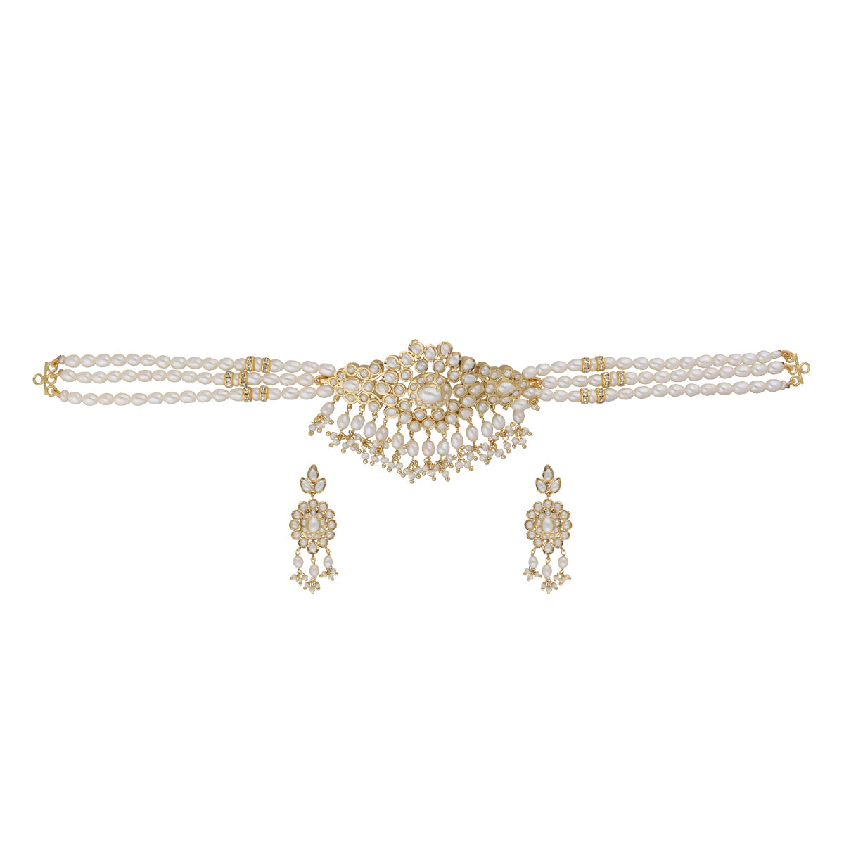 J Pearls Vansha 3 Lines Round Pearl Choker - Real Pearl Jewelry