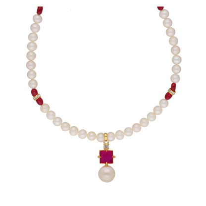 J Pearls Classic Red Pearl Pendant Set - Real Pearl Jewelry
