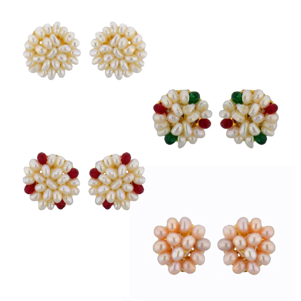 J Pearls Flower Earrings Combo - Real Pearl Jewelry