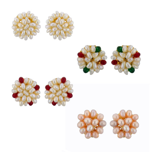 J Pearls Flower Earrings Combo - Real Pearl Jewelry
