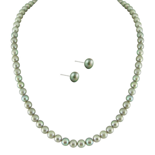 J Pearls Simple Grey Pearl Set - Real Pearl Jewelry