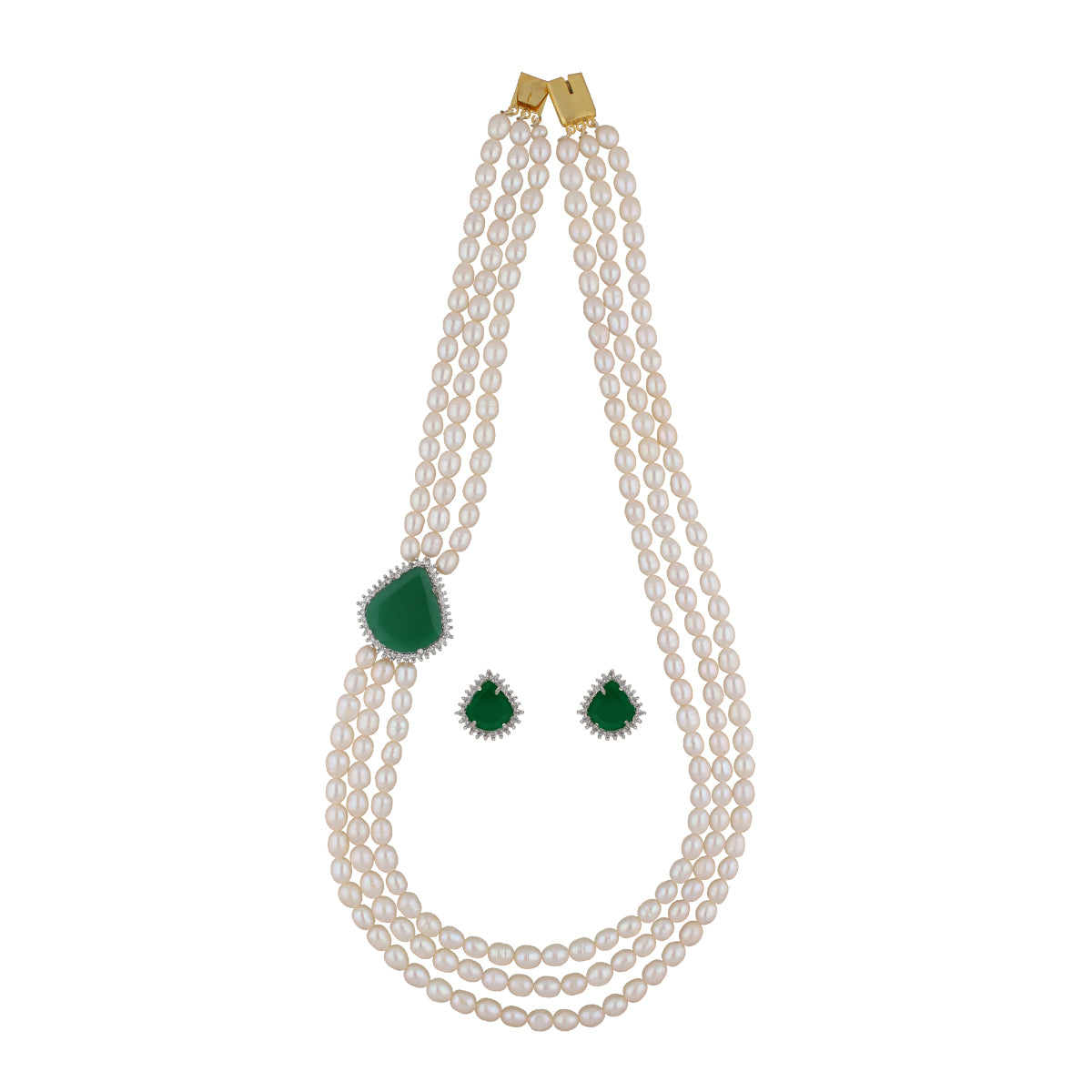 J Pearls Badari 3 Lines Pearl Set - Real Pearl Jewelry