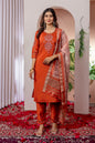 Lorenvalley Fashion Orange Viscose Silk Embroidery Thread With Hand Work Kurta Pant Dupatta