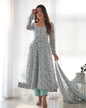 Lorenvalley Fashion Women Pure Orange Chiffon Floral Print Fully Flair Anarkali Kurta Pant With Dupatta Set - Skyblue