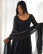 Lorenvalley Fashion Women Pure Soft Faux Georgette Laheriya Print Fully Flair Anarkali Kurta Pant With Dupatta Set - Black