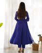 Lorenvalley Fashion Women Pure Soft Faux Georgette Laheriya Print Fully Flair Anarkali Kurta Pant With Dupatta Set - Blue