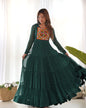 Lorenvalley Women Pure Soft Faux Georgette Leheriya Print Anarkali Gown - Green