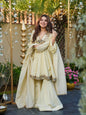 Evanik Women Off White Kedia Style Real Mirror Work Wedding Sharara Suit