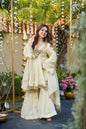 Evanik Women Off White Kedia Style Real Mirror Work Wedding Sharara Suit