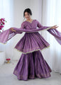 Evanik Lavender Mal Chanderi With Mirror & hand work Sharara Suit