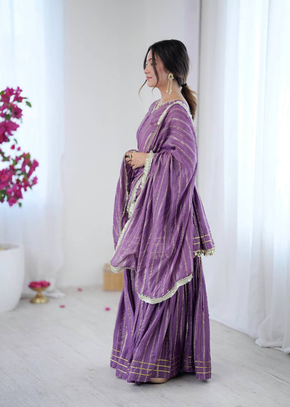 Evanik Lavender Mal Chanderi With Mirror & hand work Sharara Suit