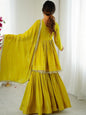 Evanik Yellow Mal Chanderi With Mirror & hand work Sharara Suit