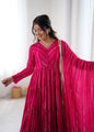 Evanik Ranipink Mal Chanderi Real Mirror With Handwork Wedding Anarkali Suit