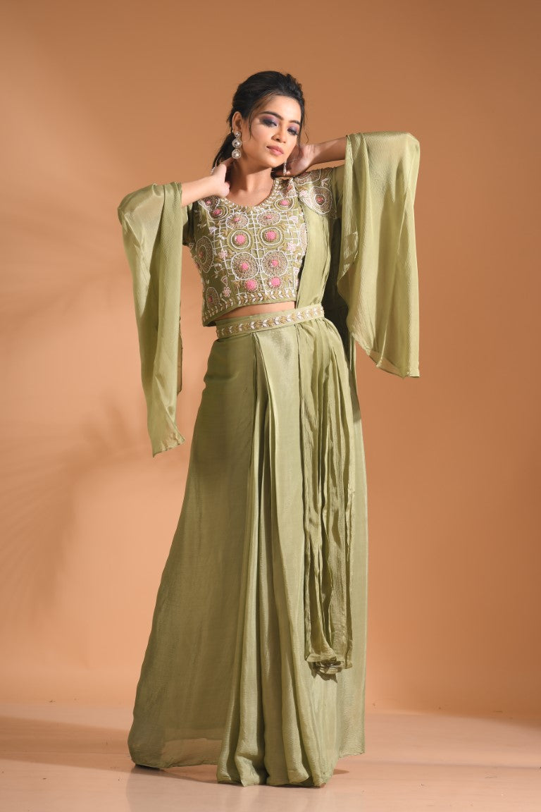 Morchari Co Ord Set With Dupatta Hand Embroidery - Purple