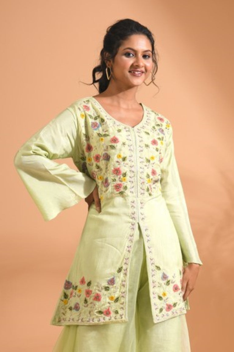 Morchari Co Ord Set With Hand Embroidery - Green
