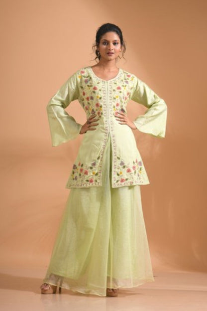 Morchari Co Ord Set With Hand Embroidery - Green