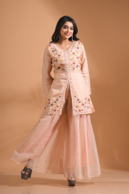 Morchari Co Ord Set With Hand Embroidery - Cream