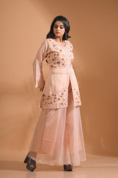 Morchari Co Ord Set With Hand Embroidery - Cream