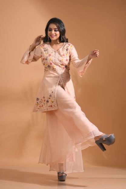 Morchari Co Ord Set With Hand Embroidery - Cream