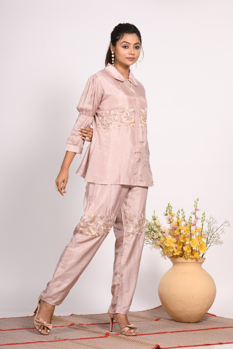 Morchari Co Ord Set With Hand Embroidery - Cream
