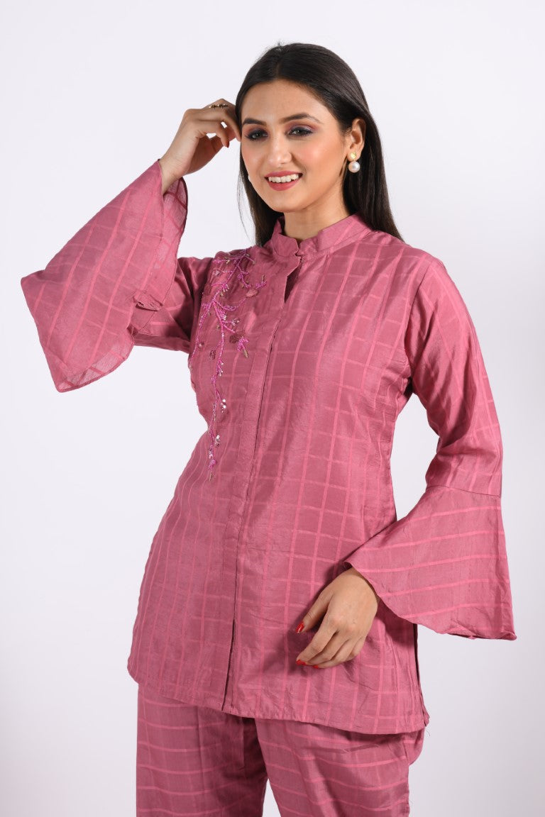 Morchari Co Ord Set With Hand Embroidery - Peach