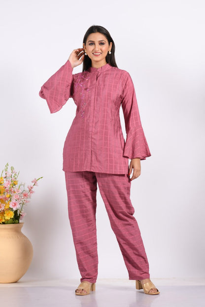 Morchari Co Ord Set With Hand Embroidery - Peach