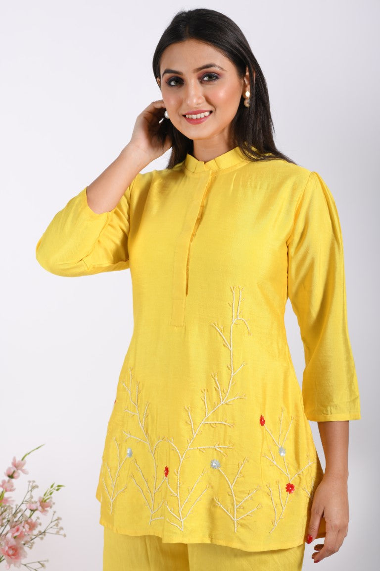Morchari Co Ord Set With Hand Embroidery - Yellow